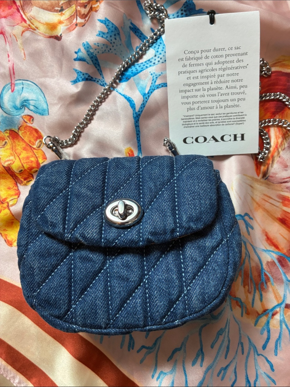 Coach Denim Quilted Turn-lock Card Case-Crossbody